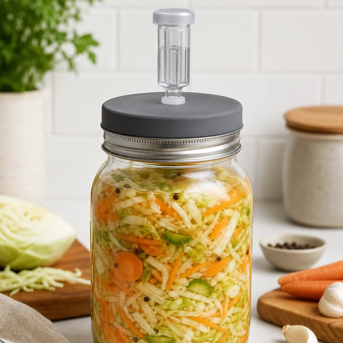 Silicone Fermentation Airlock Valve Lid With SS Band for Wide Mouth Mason Jars