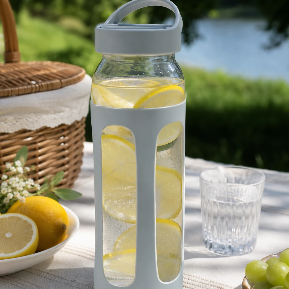mason jar kitchen accessories 32oz Quart Glass Water Bottle with Silicone Sleeve & Carry Handle