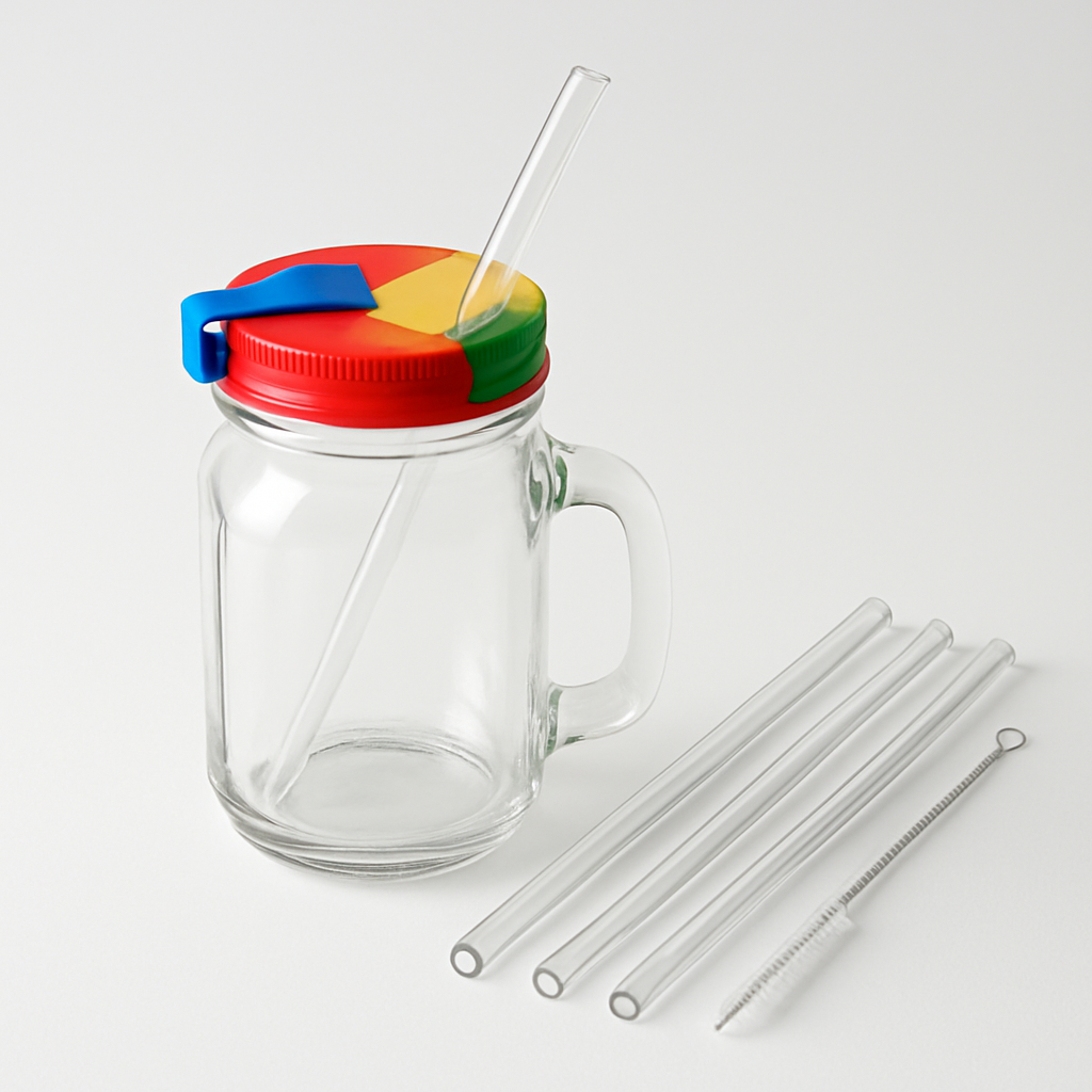 Mason jar drink setup with straw